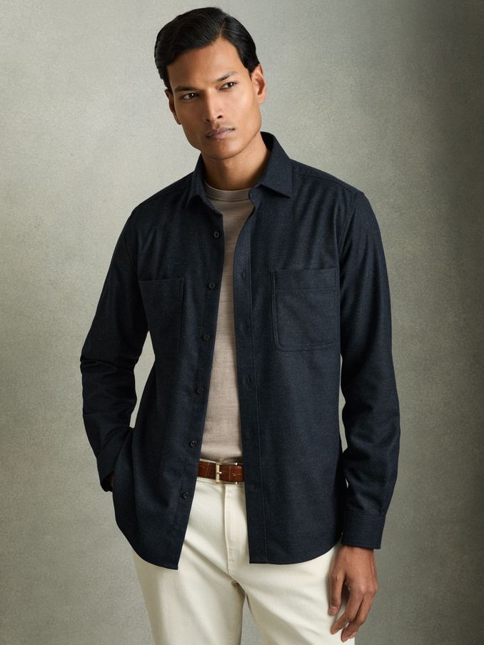 Twin-Pocket Button-Through Overshirt in Navy (AC9356) | CA$225