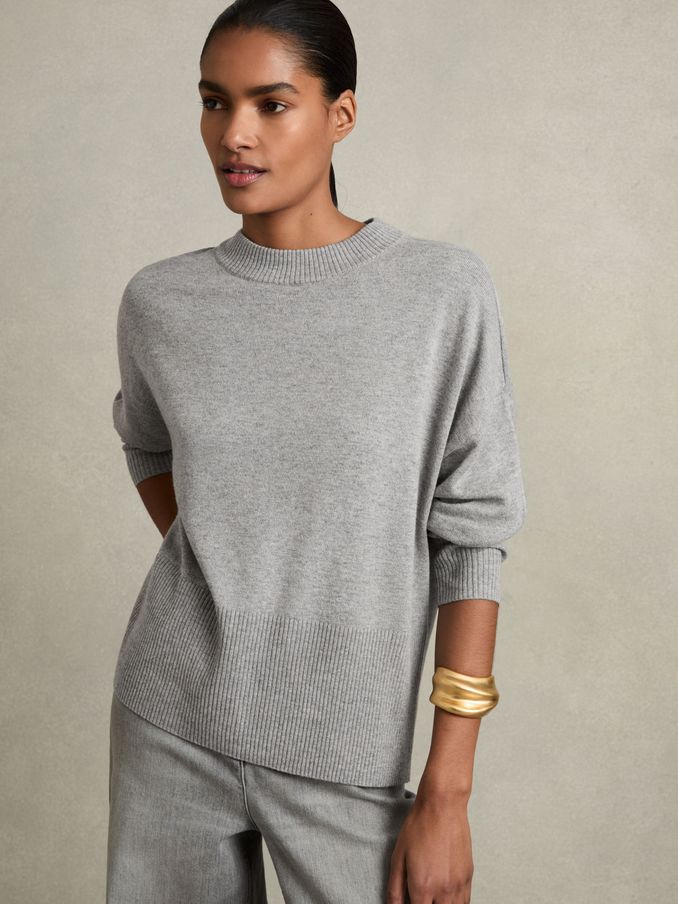 Geometric Colour-Block Jumper With Wool And Cashmere in Grey (AD0119) | US$111