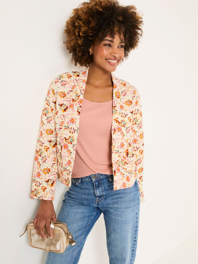 Ivory Historical Floral Quilted Jersey Jacket (AD1772) | $76