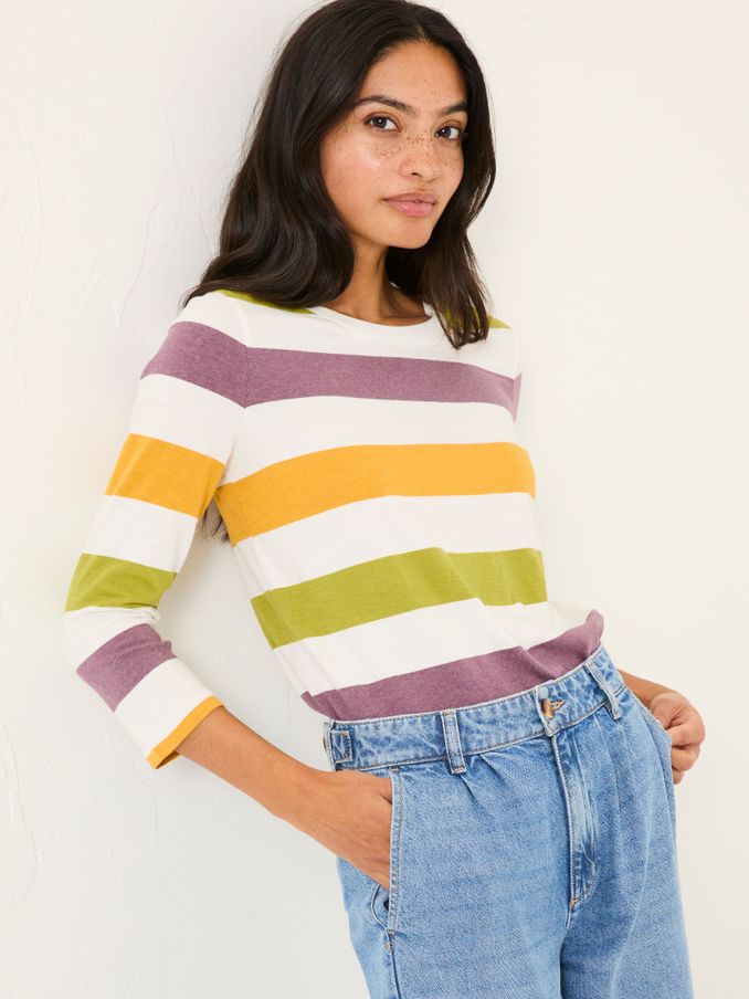Natalie Ivory 3/4 Sleeve 100% Cotton Top (AD1775) | $46