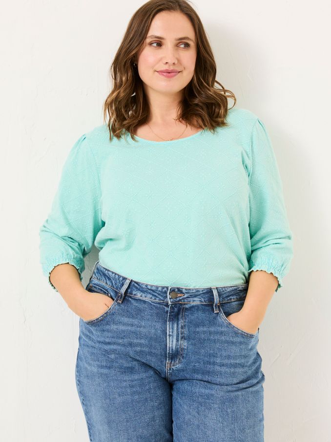 Polly Light Teal Broderie Top (AD1780) | $60