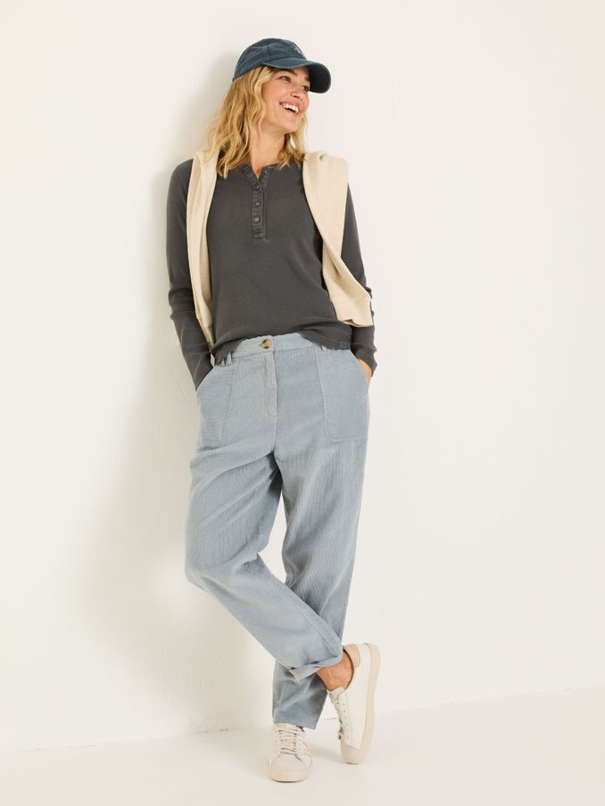 Hettie Charcoal Grey Rib Henley Top (AD1781) | $46