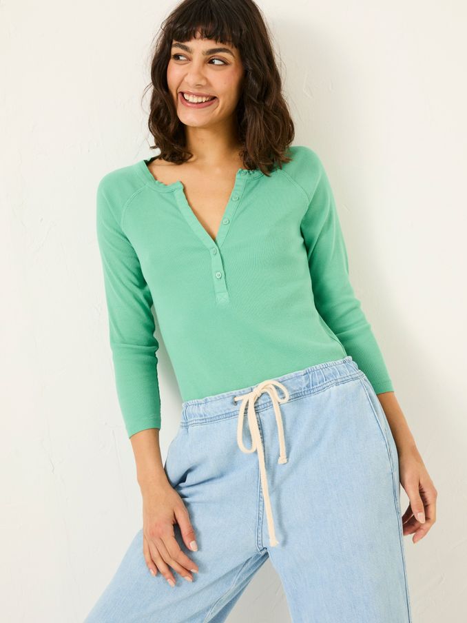 Reese Jade Green Ribbed Henley Top (AD1783) | $46