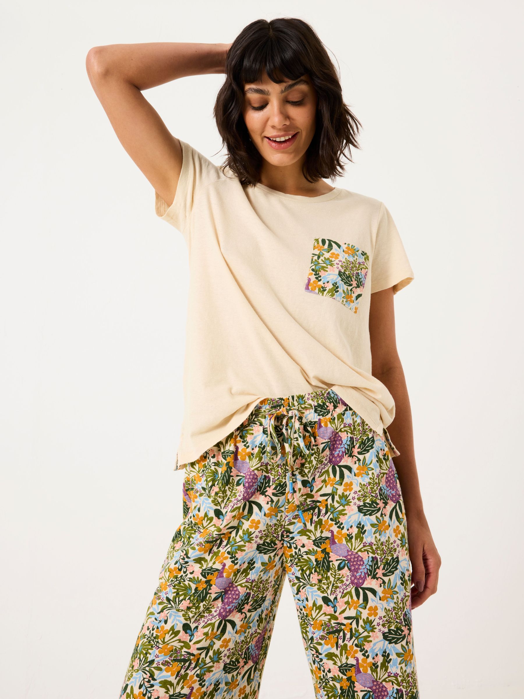 Natural Peacock Linen Blend T-Shirt (AD3946) | $55