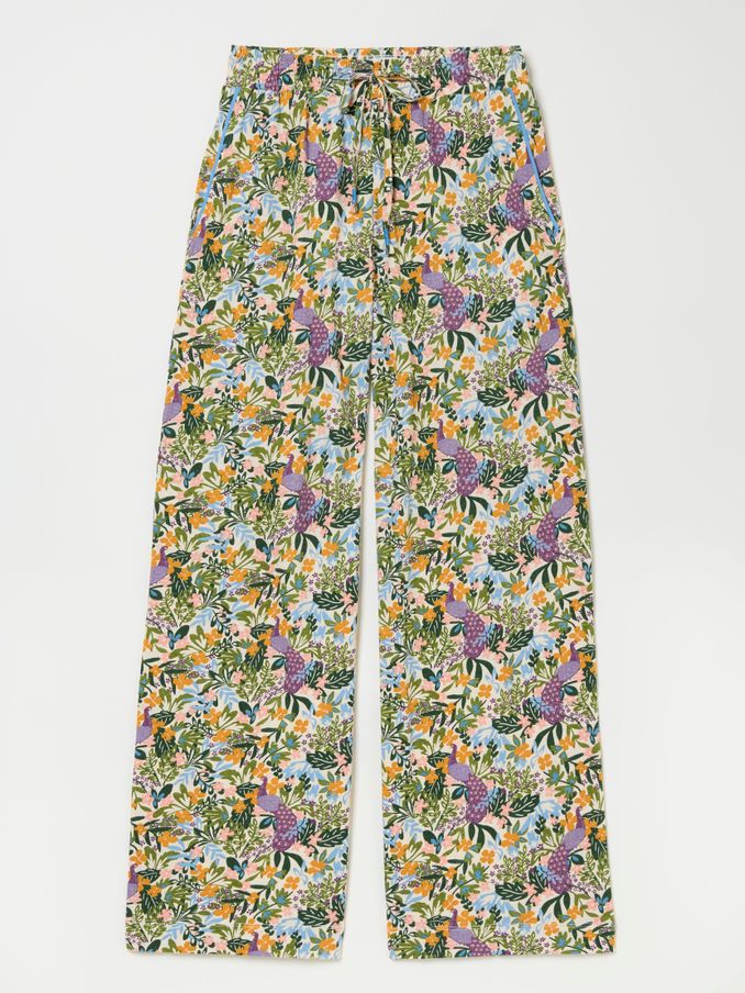 Lola Multi Peacock Linen Blend Pyjama Bottoms (AD3963) | $64