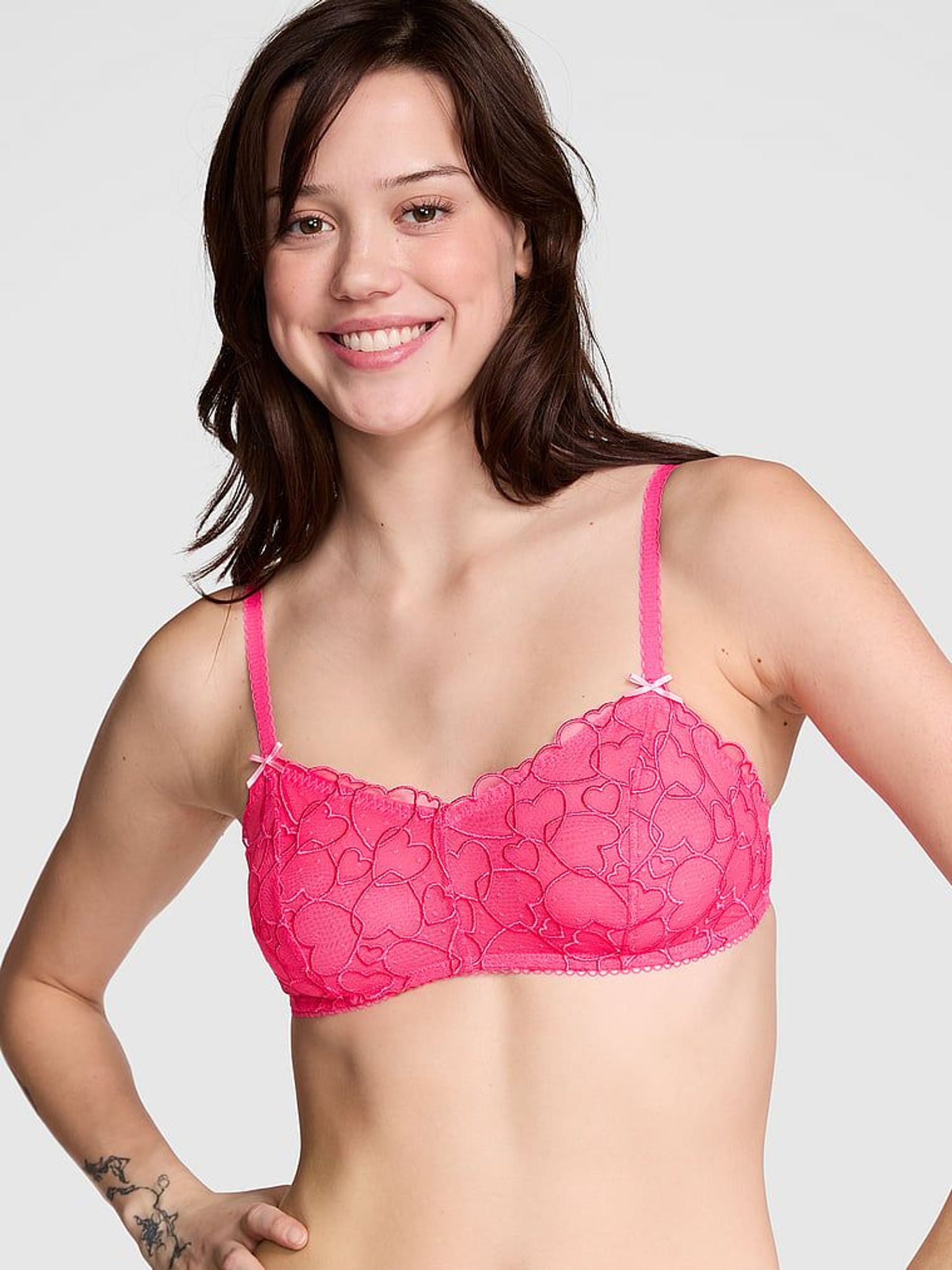 Double Bubble Pink Bralette Heart Embroidery Unlined Bra (AD4214) | €29