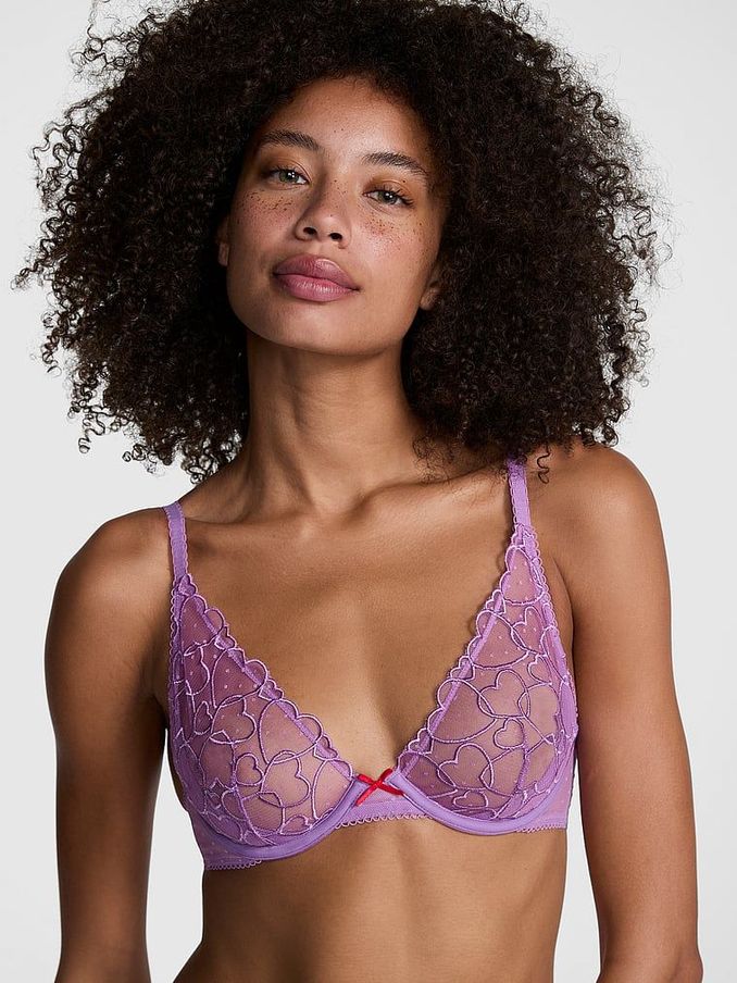 Grape Taffy Purple Plunge Heart Embroidery Unlined Bra (AD4239) | €33