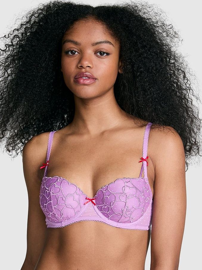 Grape Taffy Purple Lightly Lined Balcony Heart Embroidery Bra (AD4240) | €40