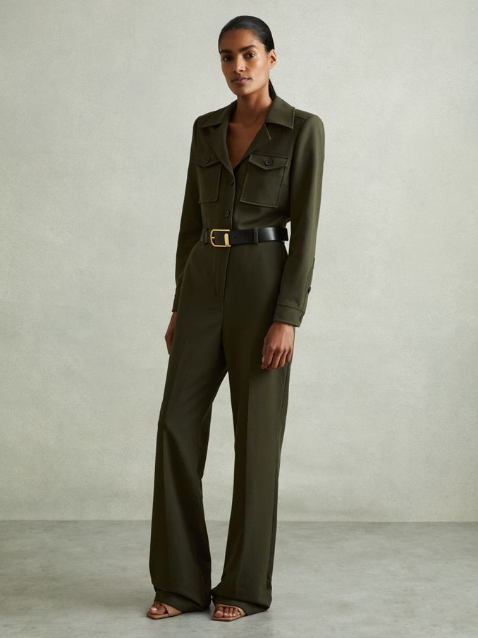 Petite Belted Utility Jumpsuit in Dark Green (AD4990) | €197