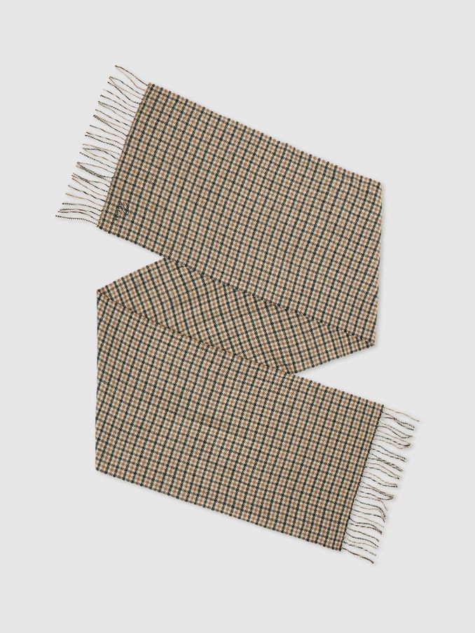 Wool-Cashmere Houndstooth-Check Scarf in Camel/Green Multi (AD4991) | CHF 29