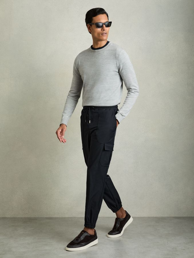 Technical Cargo Drawstring Trousers in Navy (AD4992) | US$225