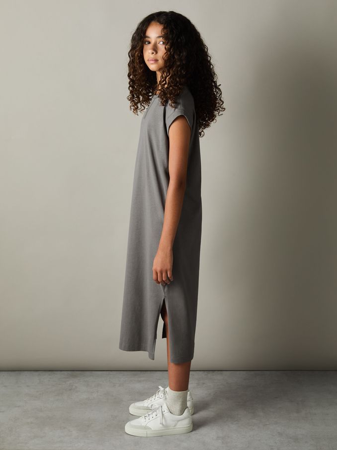 9-13 yrs Cotton-Jersey Cap-Sleeve Dress in Grey (AD4999) | €28