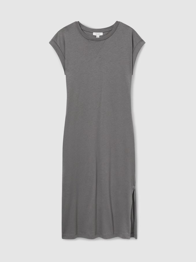 13-14 yrs Cotton-Jersey Cap-Sleeve Dress in Grey (AD5002) | US$31
