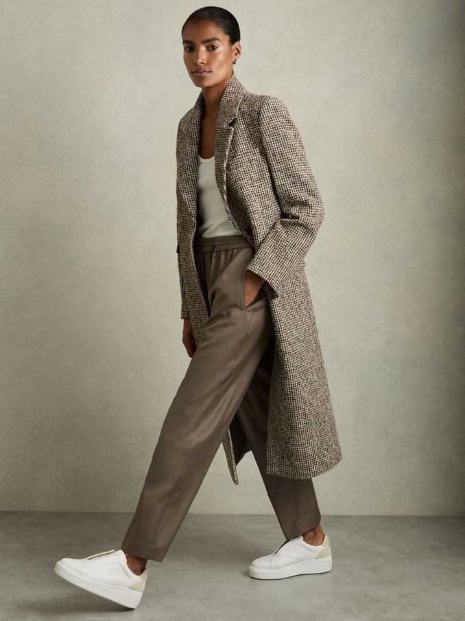 Wool-Blend Drawstring-Waist Tapered Trousers in Mink Neutral (AD5010) | US$111