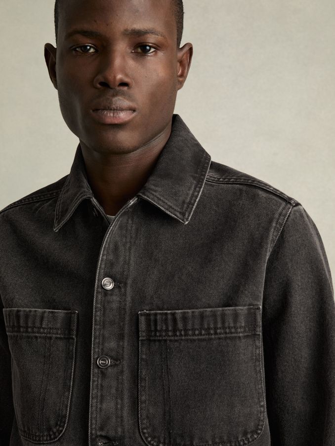 Cotton-Denim Button-Through Overshirt in Washed Black (AD5012) | CA$270