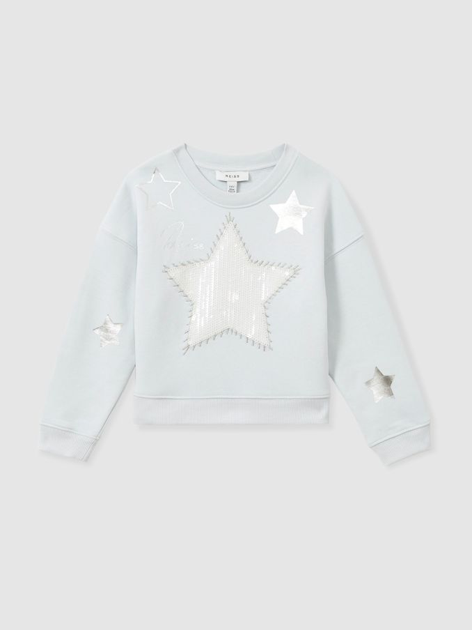 13-14 yrs Cotton-Blend Sequin-Star Logo Sweatshirt in Blue (AD5017) | €27