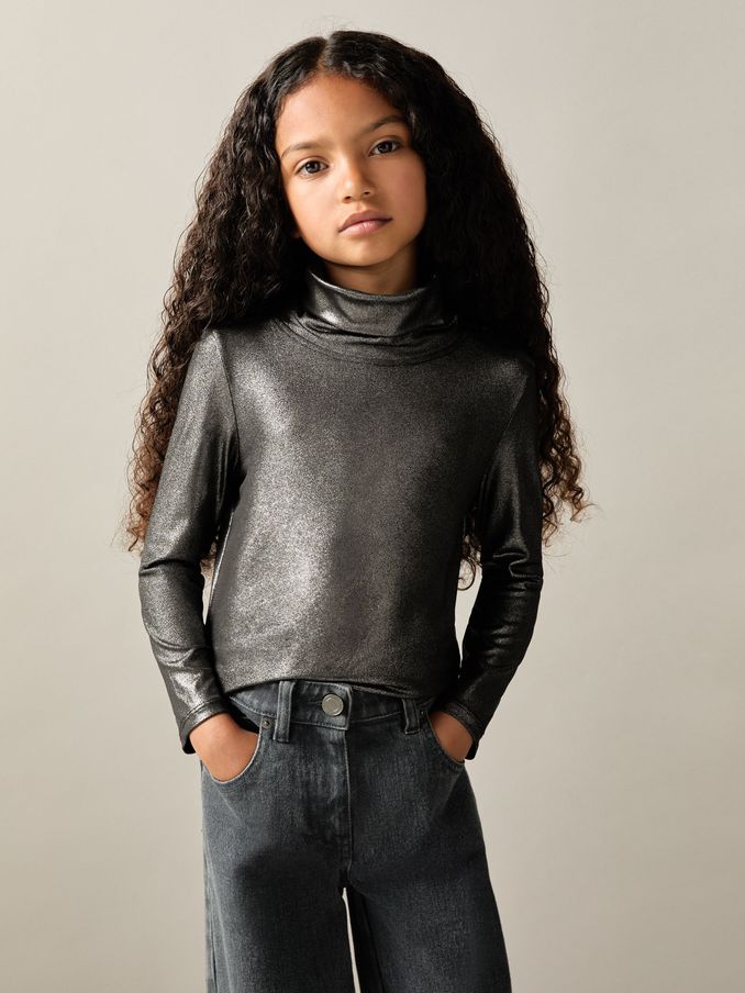 9-13 yrs Metallic-Thread Roll-Neck Top in Silver (AD5022) | HK$193