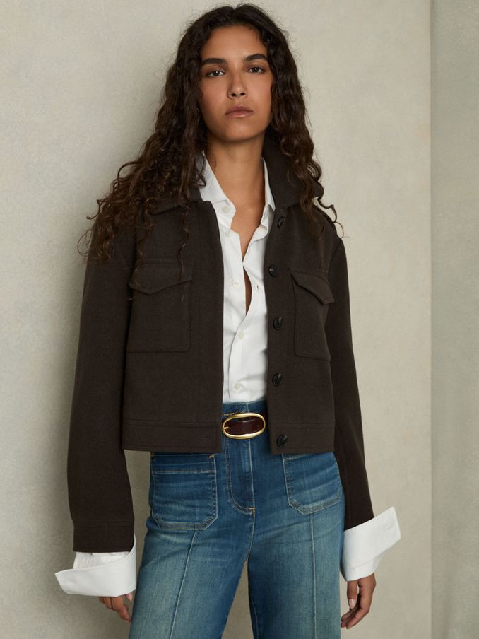 Wool-Blend Cropped Jacket in Mocha Brown (AD5026) | €385
