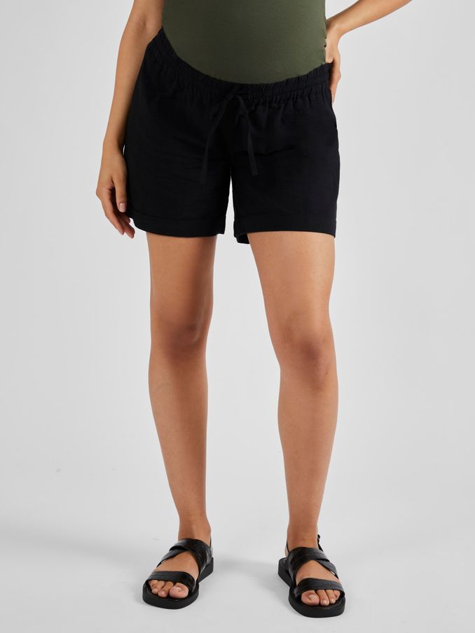 Black Maternity Linen Blend Shorts (AD5456) | $62