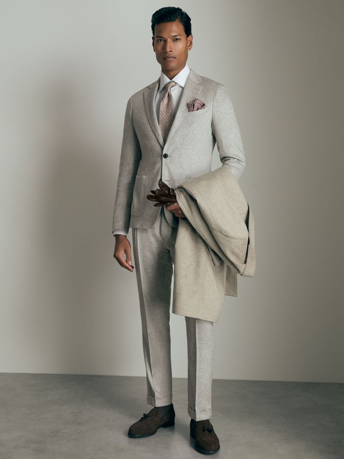 Atelier SIngle-Breasted Suit Jacket in Grey Melange (AD6373) | US$741