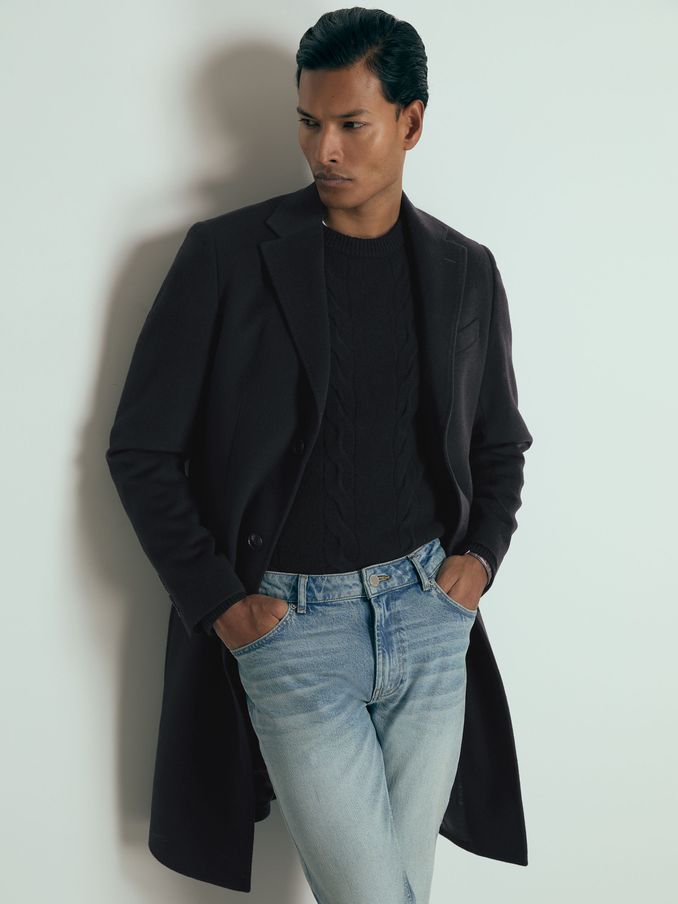 Atelier Cashmere Single-Breasted Overcoat in Navy (AD6377) | US$990