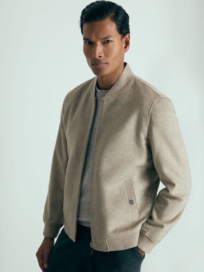 100% Cashmere Bomber Jacket in Oatmeal (AD6378) | US$645