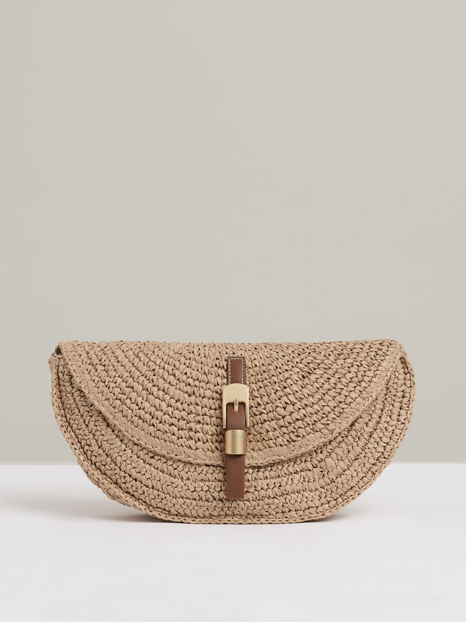 Raffia Half-Moon Clutch Bag in Natural (AD6379) | US$160