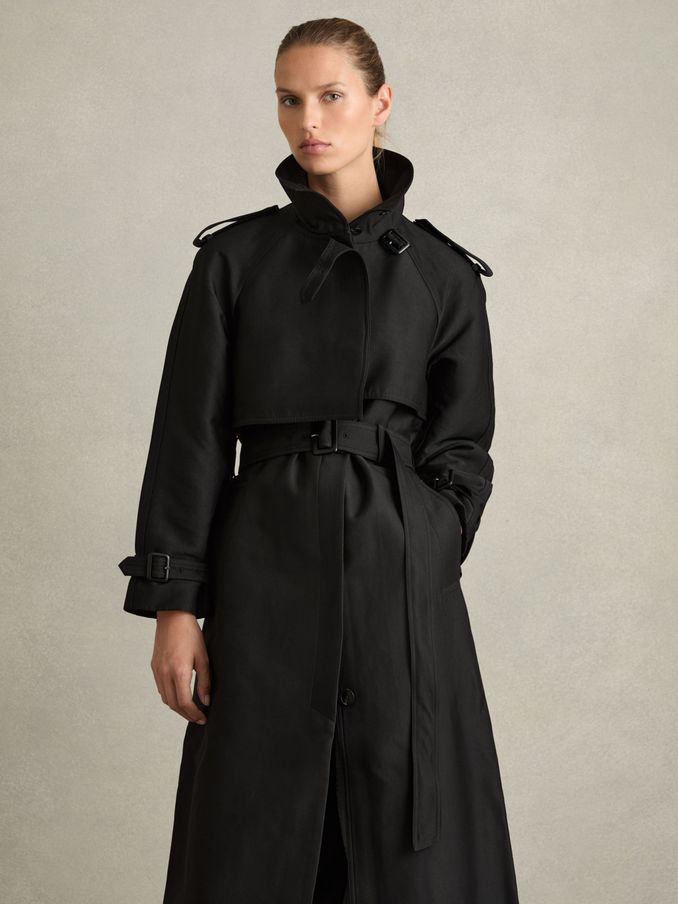 Petite Gabardine Trench Coat with Cotton in Black (AD6383) | €425