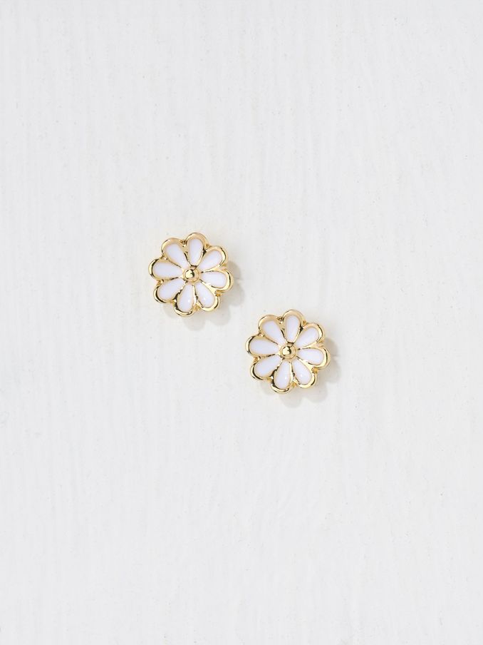 White Enamel Daisy Stud Earrings (AD6850) | €11