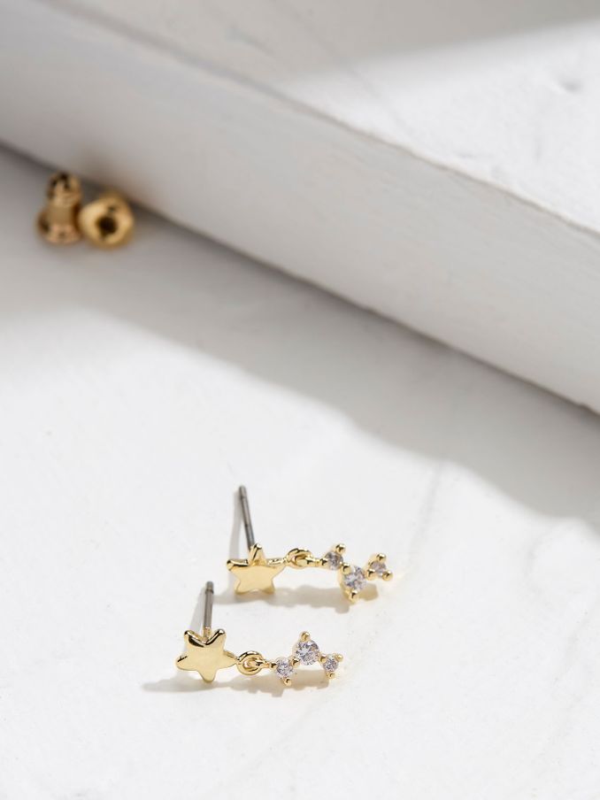 Gold Tone Star Drop Stud Earrings (AD6864) | €11