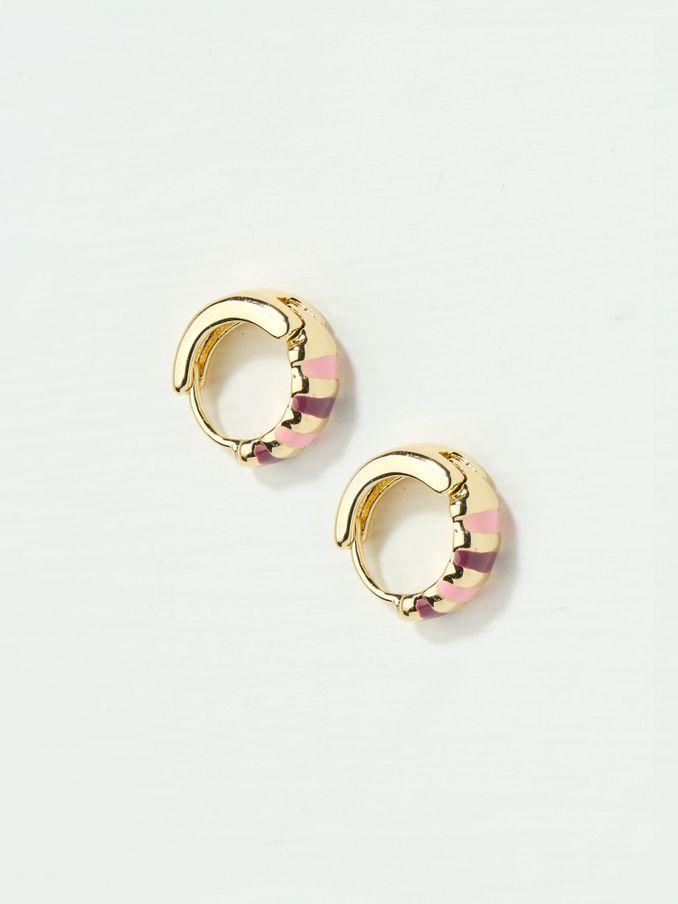 Pink Stripe Enamel Huggie Hoops (AD6898) | €13.50