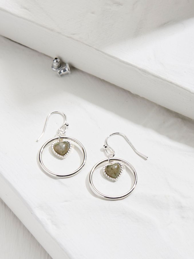 Silver Tone Heart Stone Drop Earrings (AD7171) | €16.50