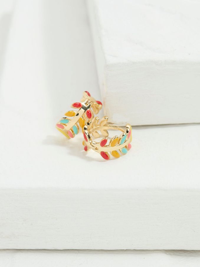 Multi Enamel Leaf Huggie Hoop Earrings (AD7172) | €13.50