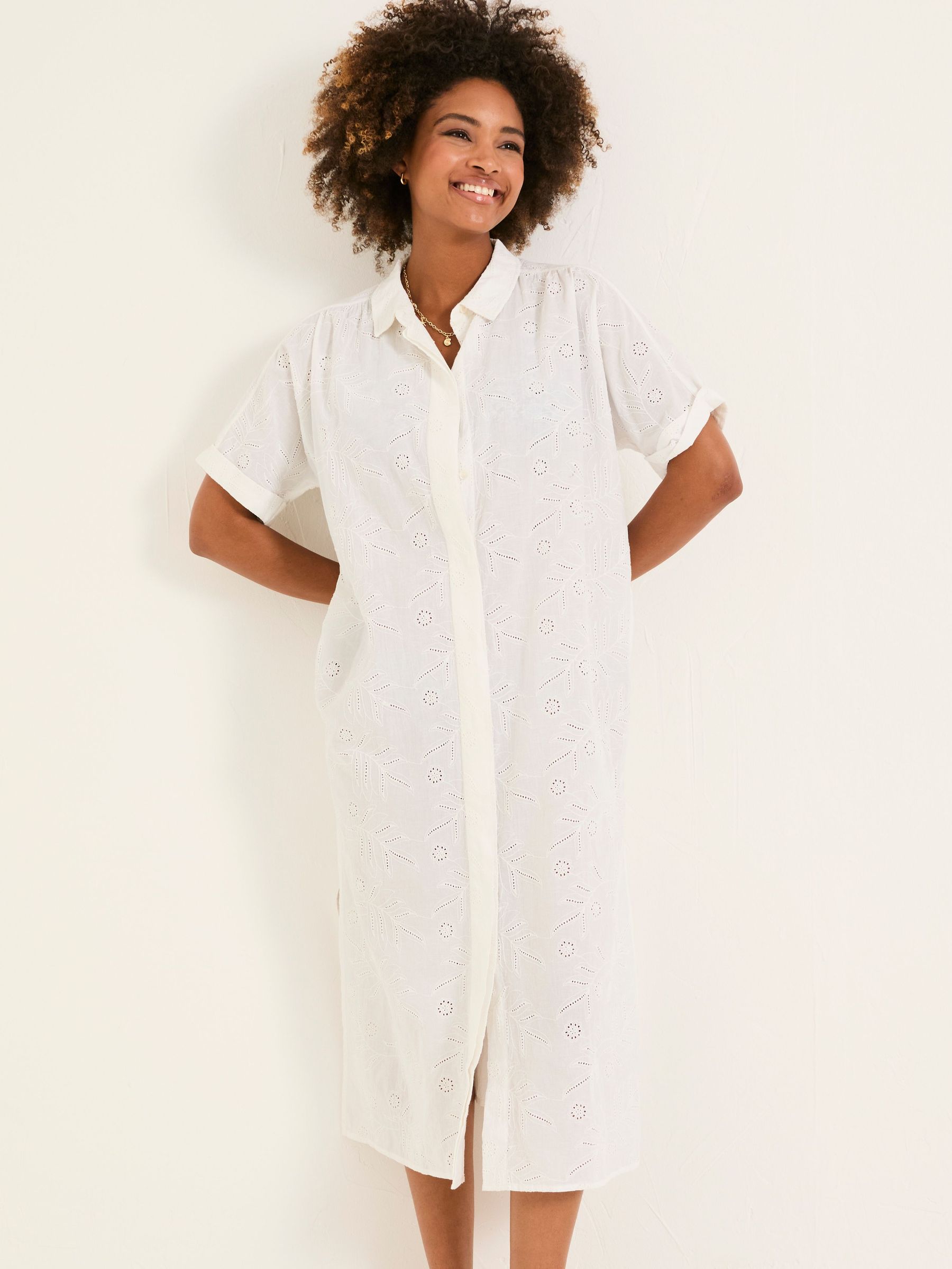 Ivory 100% Cotton Beachwear Broderie Shirt Dress (AD9356) | $92