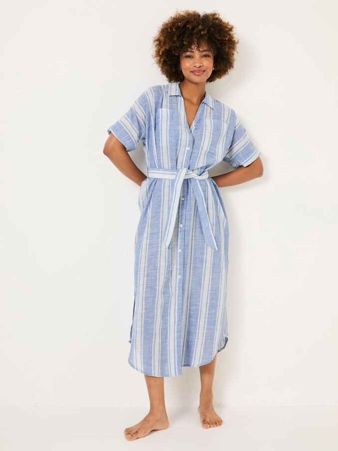 Blue Beachwear 100% Cotton Stripe Maxi Shirt Dress (AD9357) | $80