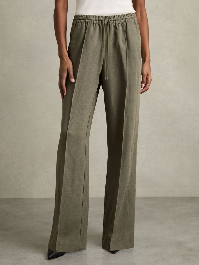 Petite Wide-Leg Drawstring Trousers in Khaki (AD9419) | US$245