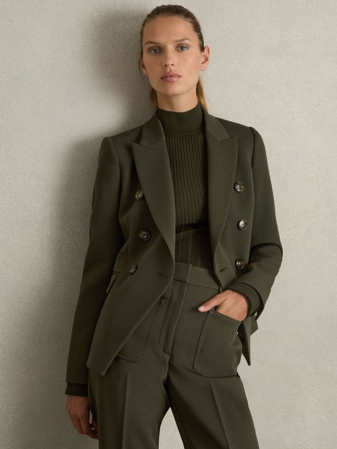 Twill Double-Breasted Blazer in Green (AD9451) | €385