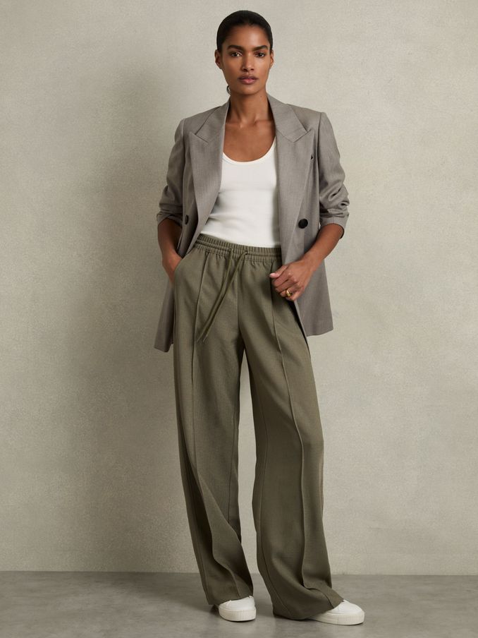 Wide-Leg Drawstring Trousers in Khaki (AD9453) | US$245