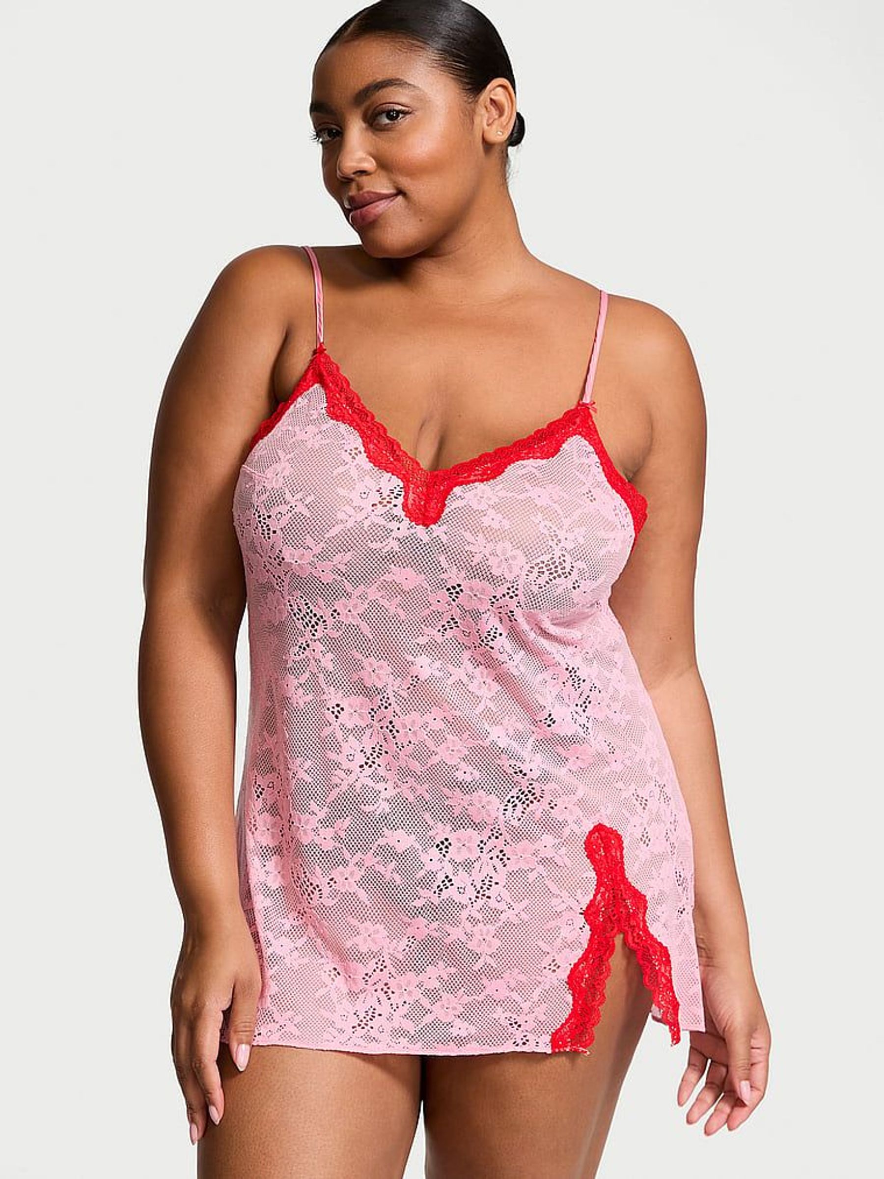 Pink Hope Tease Lace Mini Slip Dress (AE3322) | €52