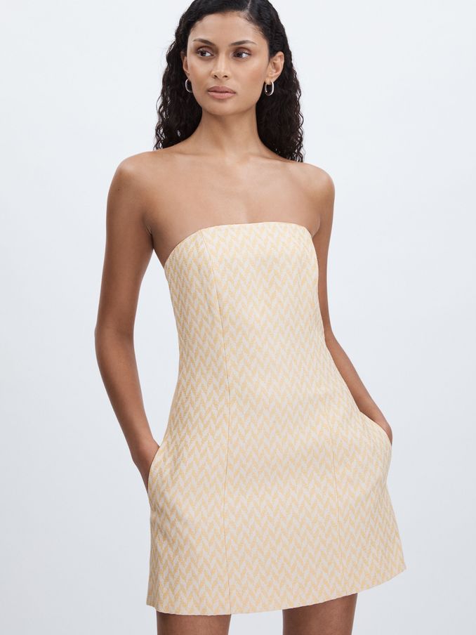 Anna Quan Strapless Chevron-Weave Mini Dress in Cream (AF7442) | US$376