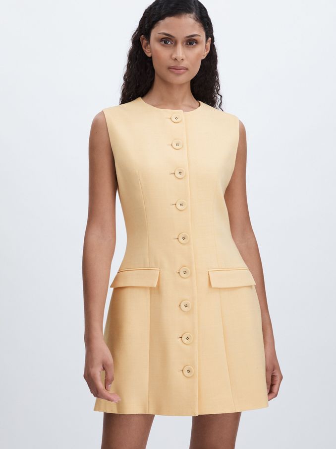 Anna Quan Button Through Mini Dress With Wool in Buttercup (AF7460) | US$416