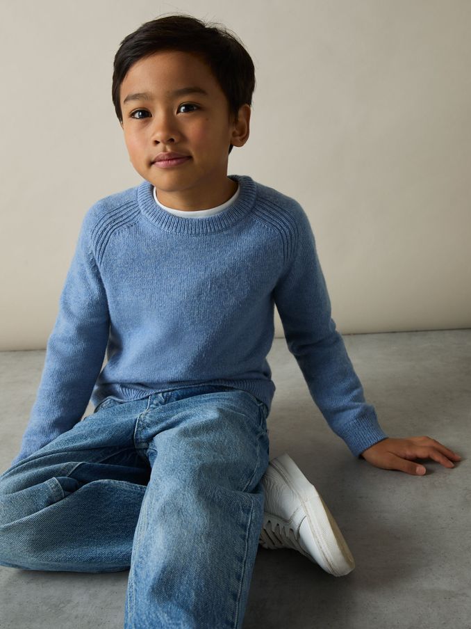 3-9 yrs Merino Wool-Blend Crew-Neck Jumper in Airforce Blue (AG1905) | $34