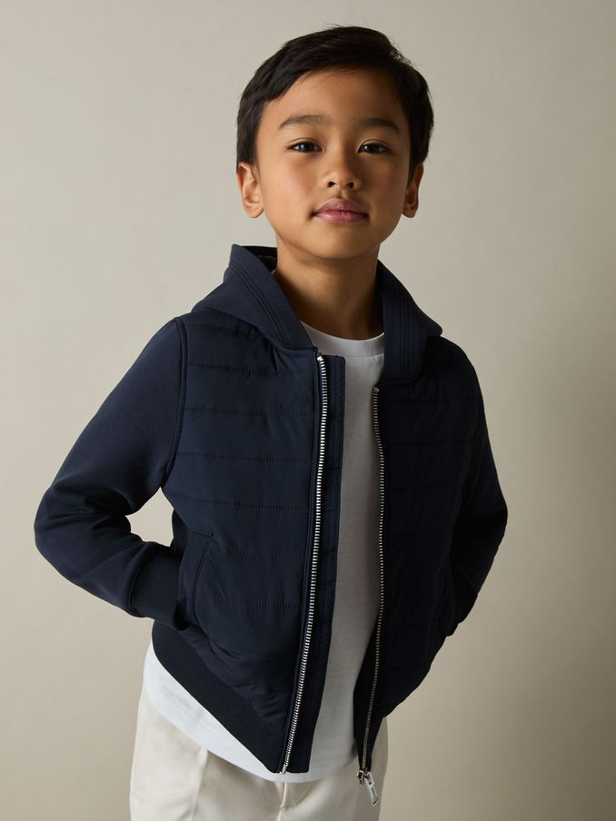 9-13 yrs Interlock Hybrid Hooded Puffer Jacket in Navy (AG1906) | US$80