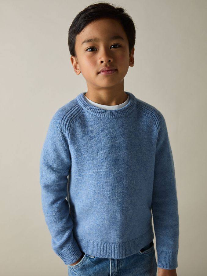 9-13 yrs Merino Wool-Blend Crew-Neck Jumper in Airforce Blue (AG1908) | €35
