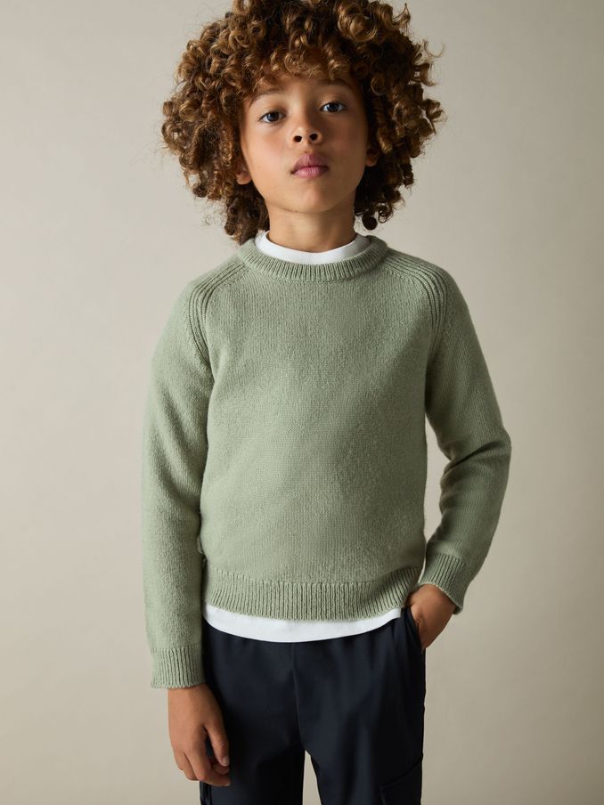 3-9 yrs Merino Wool-Blend Crew-Neck Jumper in Sage Green (AG1911) | US$31