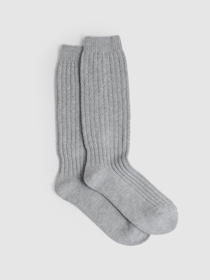 Ribbed Socks with Wool and Cashmere in Grey (AG2770) | $19