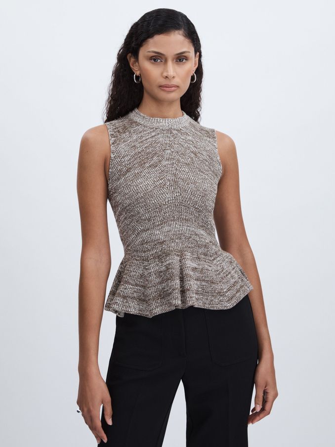 Anna Quan Cotton-Blend Knitted Peplum Top in Grey Marl (AG2773) | €138
