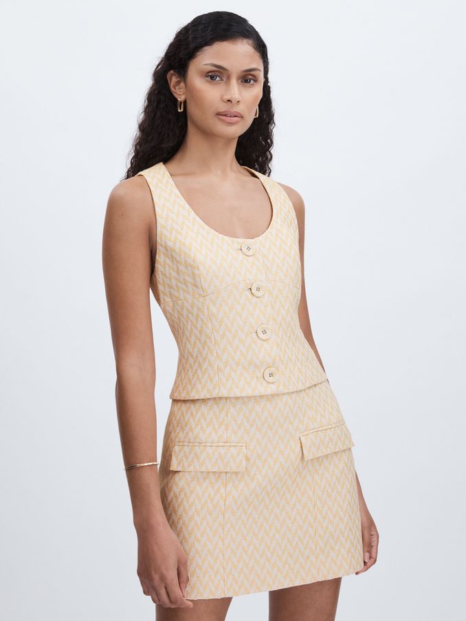 Anna Quan Chevron-Weave Button-Through Top in Cream (AG2775) | US$288
