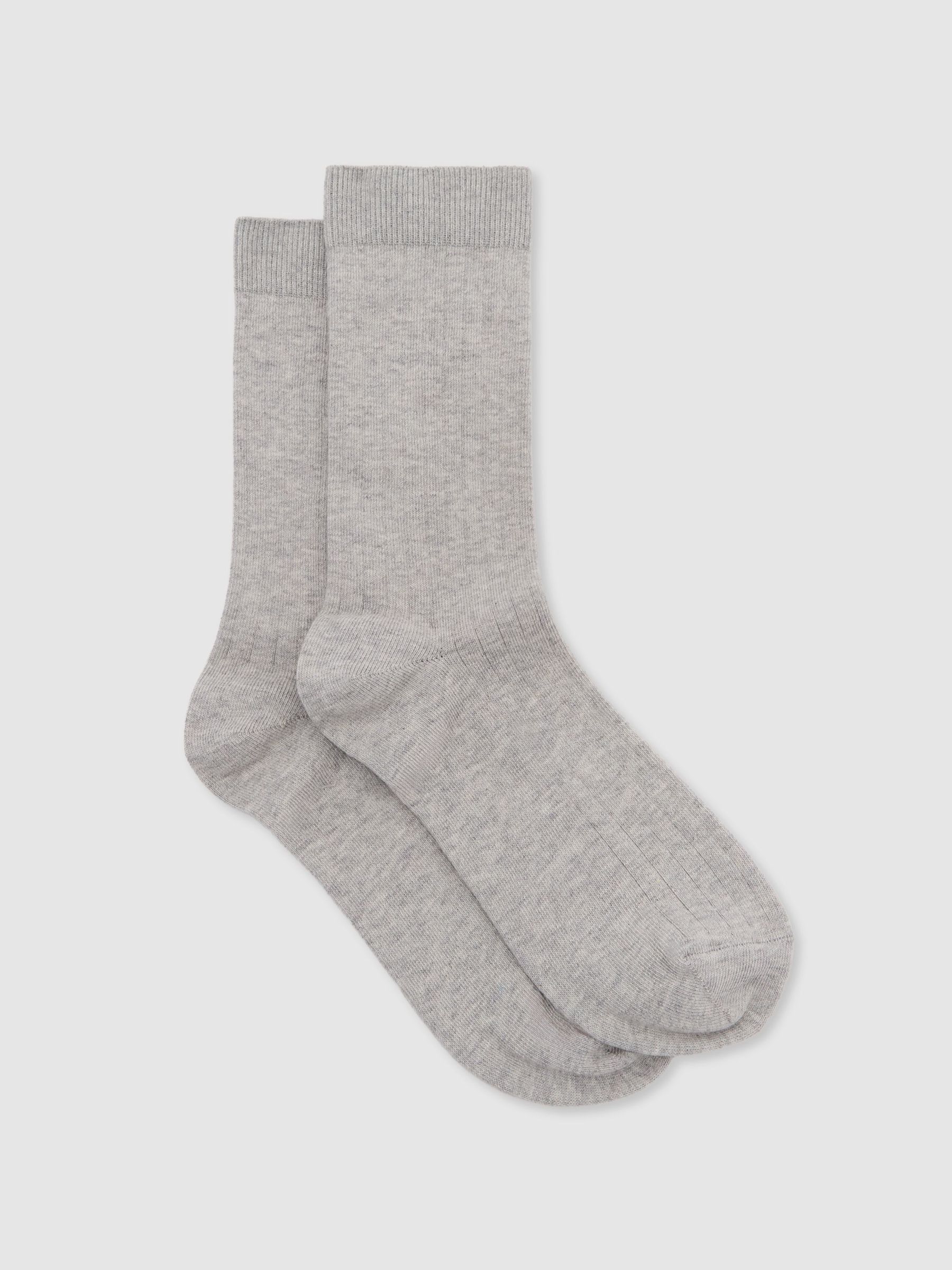 Grey Marl - Cotton Blend Ribbed Loafer Socks