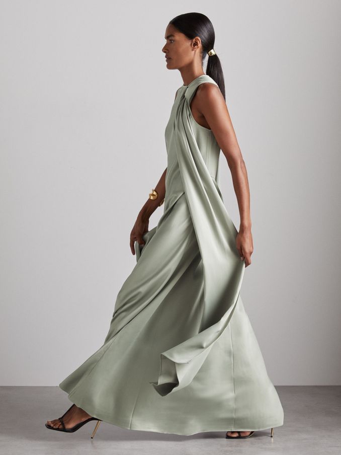 Atelier Draped-Satin Occasion Dress in Green (AG5041) | €565